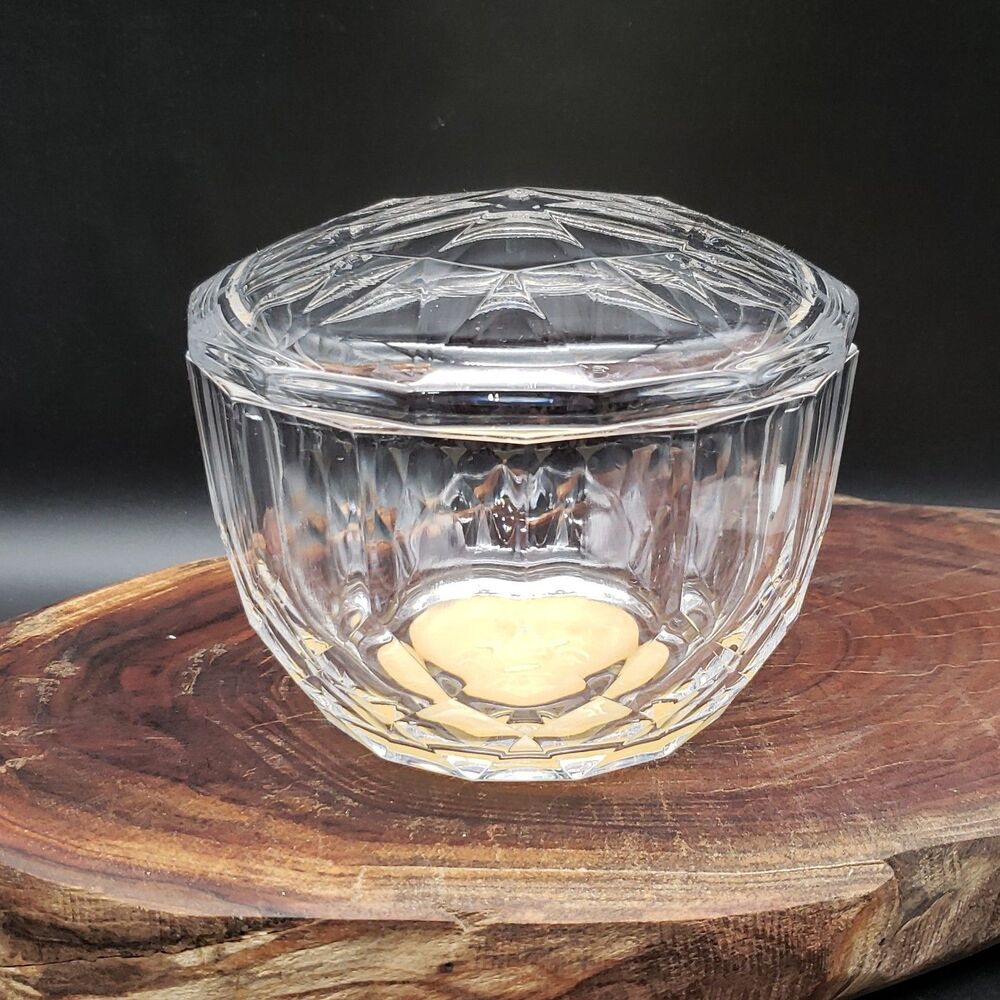 Vintage Max Factor Geminesse Lead Crystal Covered Trinket Box Vanity Jewelry Dis